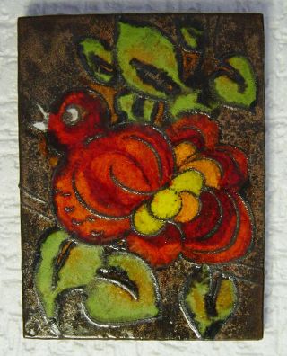 Vtg.  60s/70s Pottery Wall Plaque Tile Ruscha 763 Orange Bird Lava Glaze
