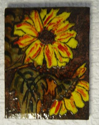 Vtg.  60s/70s Pottery Wall Plaque Tile Ruscha 763 Sun Flower Lava Glaze