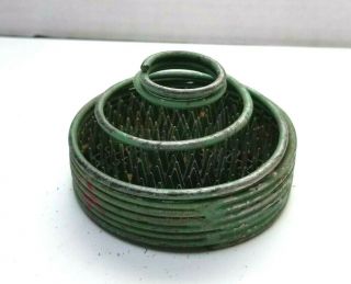 Vintage Spring Coil Metal Wire Flower Frog Unusual 3.  25 " Floral Chippy Green