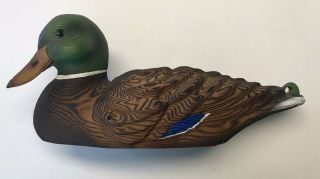 Kadian Crafts Canada Hand Carved Wood Grain Mallard Duck Drake Decoy Glass Eyes