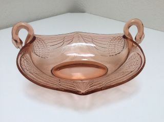 Vintage Pink Glass Double Swan Bowl Depression Glass Serving Dish Fenton?