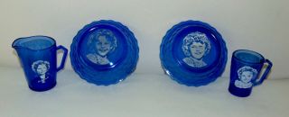 Vtg Hazel Atlas Cobalt Blue Shirley Temple Depression Glass Bowls Cup Creamer