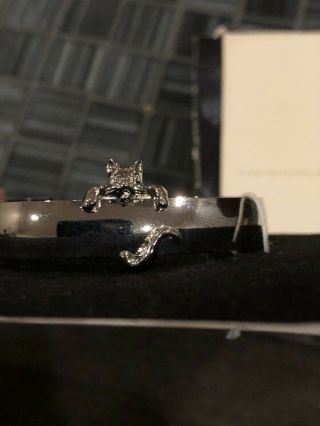 Vintage Signed Sarah Coventry Hanging Kitty Cat Cuff Silver Tone Bracelet