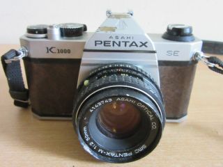 Vintage Asahi Pentax K1000 SE camera BROWN CASE w/ SMC Pentax - M1:2 50mm Lens 2