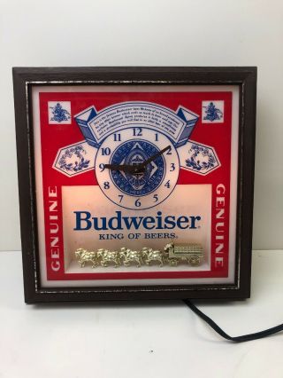 Vintage 60s 70s Budweiser Clydesdales Deluxe Label Sign Lighted Clock Light Rare