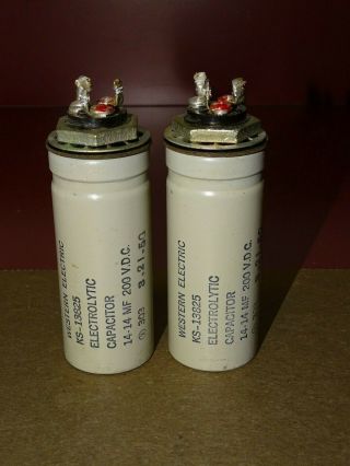 Pair,  Western Electric Ks 13825 Filter Capacitors,  Dual 14 Mfd,  200 Vdc,  Good