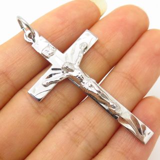 Vtg Signed 925 Sterling Silver Religious Crucifix Cross Pendant