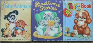3 Vintage Rand Mcnally Jr Elf Books Bedtime Stories,  Abc Book,  Baby Animals