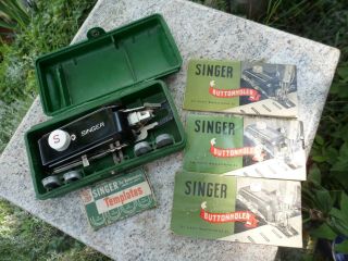 Vintage Singer Buttonholer W/ Case Instruction Books Templates 160506