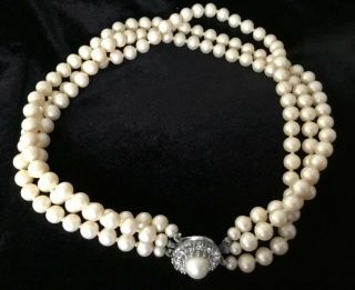 Elegant Vintage Triple Strand Faux Pearl Necklace