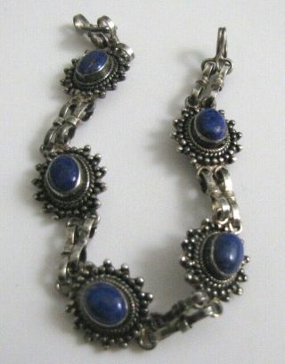Vintage 70s Sterling Silver 5 Lapis Lazuli Cabochon Bracelet Southwest 7 1/2 "