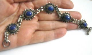 Vintage 70s Sterling Silver 5 Lapis Lazuli Cabochon Bracelet Southwest 7 1/2 