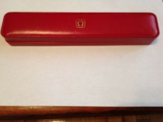 Vintage Omega Watch Box,  Red Leather.  8 3/4 " X 1 3/4 " X 1 " Hard To Find Box Size.