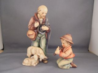 2 Vintage Hummel Nativity Figures Shepherd W Sheep 214f & Little Tooter 214h