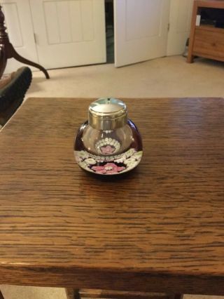 Vintage Caithness Glass Bulbous Rose Inkwell Paperweight With Millefiori