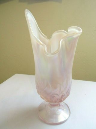 Vtg Fenton Pink Opalescent Lusterware " Lily Of The Valley " Swung Bud Vase - Signed