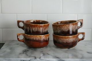 Hull Pottery Brown Drip Chili Soup Bowls Set Of 4 Vintage Oven Proof Usa Mug