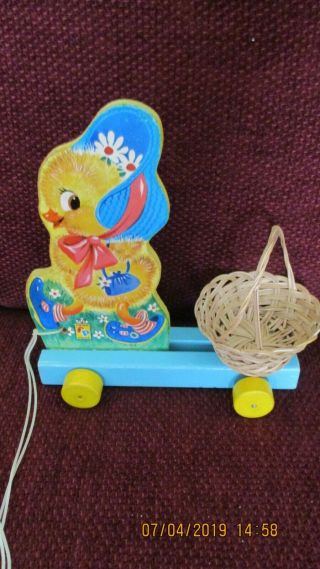 Vintage Fisher Price Pull Toy 302 From " 1957 - 1959 ".  " Chicky & Basket "