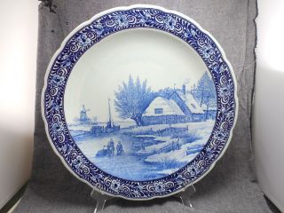 Vintage Delft Charger Plate Royal Sphinx Maastricht Holland Windmill 15 3/4 "