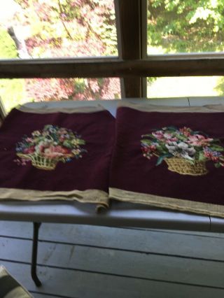 Vintage Floral Needle Point On French Luxury Canvas Set Of 2