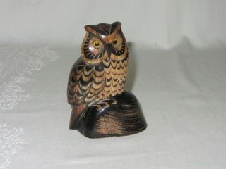 Vintage Carved Buffalo Horn Owl Bird Figurine Art Sculpture 3 5/8 " H