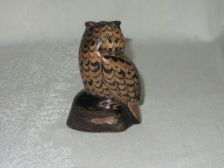 Vintage Carved Buffalo Horn Owl Bird Figurine Art Sculpture 3 5/8 