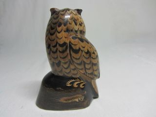 Vintage Carved Buffalo Horn Owl Bird Figurine Art Sculpture 3 5/8 
