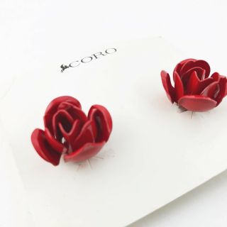 Vintage Clip On Earrings Enamel Red Roses By Coro Costume Jewelry Fashion Access