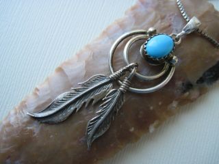 Vintage Turquoise & Sterling Silver Pendant On A 925 Sterling Necklace