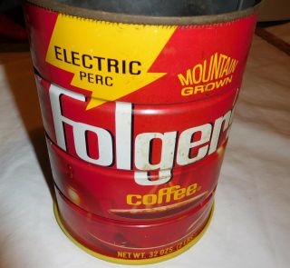 vintage Folger ' s Coffee tin Can EMPTY with Lid electric perc 32 oz size 2