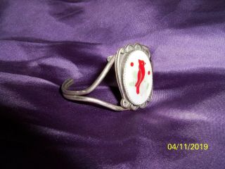Vintage Native American Navajo Cardinal inlay bird cuff bracelet R Begay 2