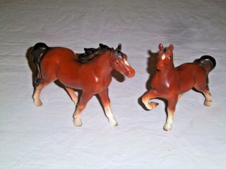 Vintage Horse Figurines Porcelain Ceramic Mare & Foal Japan Chestnut Black White
