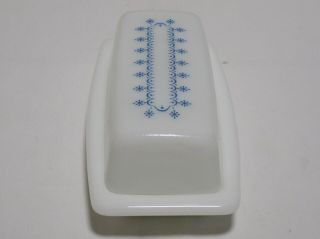 Vintage Pyrex Snowflake Garland Blue on White Covered Butter Dish Winter 72 - B 2