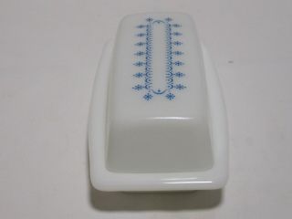 Vintage Pyrex Snowflake Garland Blue on White Covered Butter Dish Winter 72 - B 4
