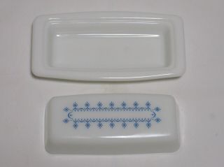 Vintage Pyrex Snowflake Garland Blue on White Covered Butter Dish Winter 72 - B 5