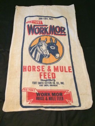 Vtg Feed Sack Bag Horse Mule Feed Work Mor Fort Smith Arkansas Cotton Oil Co Usa