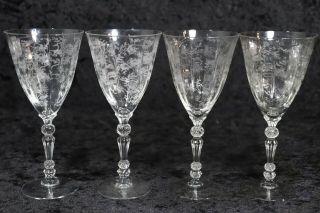 Vintage Set Of 4 Fostoria Etched Chintz Stemware 7 1/2 " Water / Wine Goblets