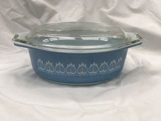 Vintage Pyrex Promotional Blue Tulip 043 Casserole Dish With Lid
