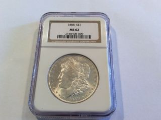 1888 Morgan Silver Dollar (in A Vintage Ngc Case) Grade Ms62.  2175