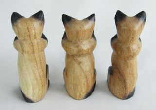 Vintage Painted Wood See Hear Speak No Evil Siamese Cat Figurine Trio - Cute 2