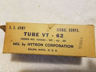 1943 Hytron Vt - 62 / 801a Vacuum Tube,  Us Army Signal Corps,  W Box,  Tv7d/u