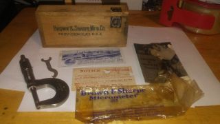 Vintage Brown & Sharpe Micrometer Caliper No 12,  Wrench & Instructions