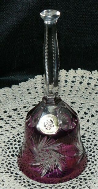 Vintage Purple Amethyst Hand Cut To Clear Lead Crystal Bell Made In West Germany