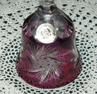 Vintage Purple Amethyst Hand Cut to Clear Lead Crystal Bell Made in West Germany 2