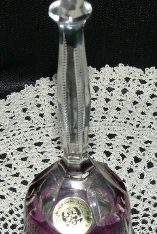 Vintage Purple Amethyst Hand Cut to Clear Lead Crystal Bell Made in West Germany 3