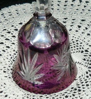 Vintage Purple Amethyst Hand Cut to Clear Lead Crystal Bell Made in West Germany 4