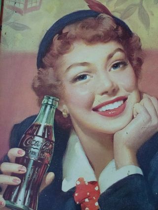 Vntg 1953 1950’s Coca Cola Coke " Menu Girl " Metal Ad Serving Tip Tray