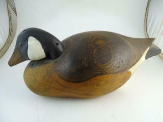 Vintage Hand Carved Painted Duck Decoy Folk Art Glass Eye Wood Goose Signed Db