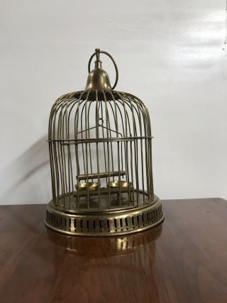 Vintage Solid Brass Bird Cage With Tweeting Bird 12 " Tall,  9 " Wide