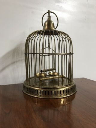 Vintage Solid Brass Bird Cage with Tweeting Bird 12 
